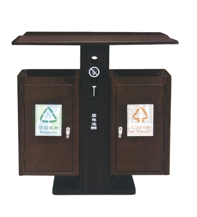 戶外棕色分類鋼板垃圾桶